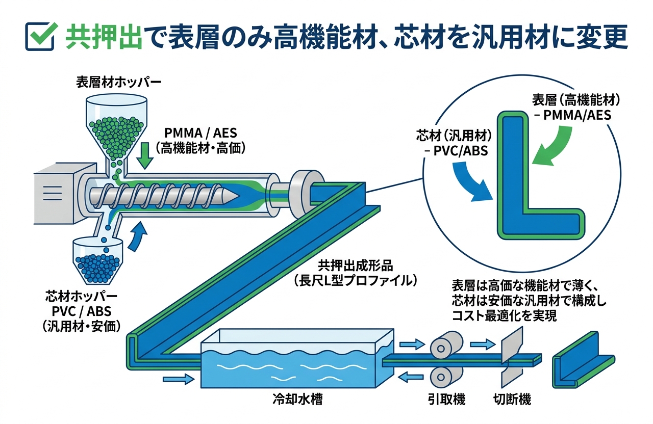 共押出成形での高機能樹脂使用量削減で材料コスト大幅削減｜押出成形.com｜プラスチック押出成形の試作・量産・二次加工