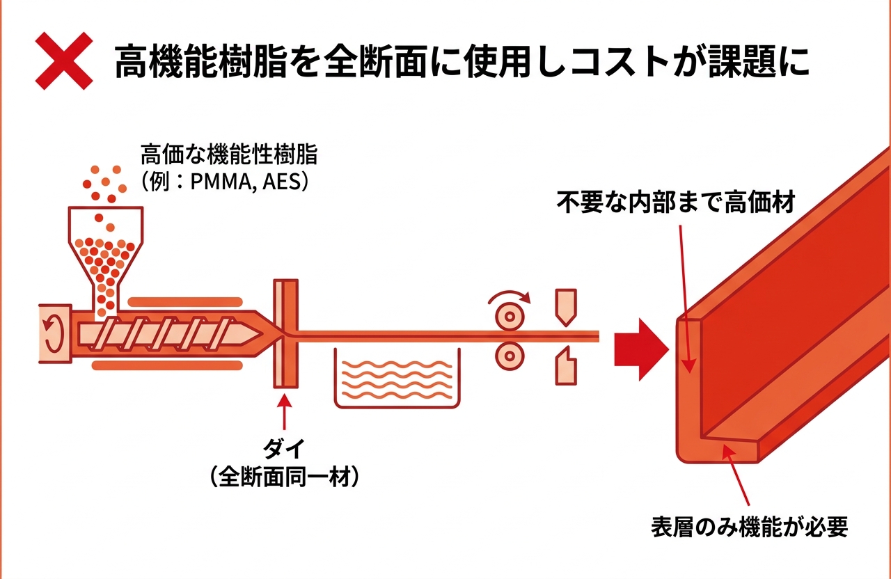 共押出成形での高機能樹脂使用量削減で材料コスト大幅削減｜押出成形.com｜プラスチック押出成形の試作・量産・二次加工