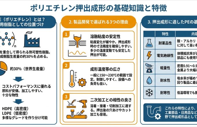 PE押出成形とは？HDPE・LDPEの選び方｜押出成形.com｜プラスチック押出成形の試作・量産・二次加工