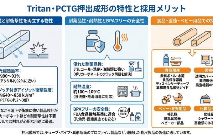 コポリエステル押出成形とは？Tritan・PCTGの特性と加工注意点｜押出成形.com｜プラスチック押出成形の試作・量産・二次加工