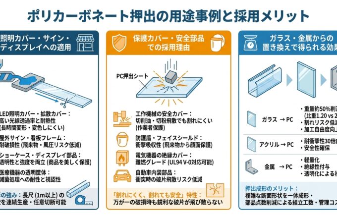 ポリカーボネート(PC )押出成形とは？高透明・高耐衝撃材料の特性と設計ポイント｜押出成形.com｜プラスチック押出成形の試作・量産・二次加工