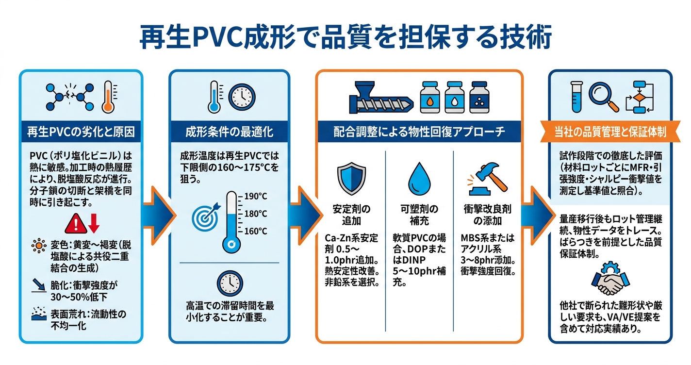 リサイクル材×押出成形の現実 - 再生PVC成形で品質を担保する技術のインフォグラフィック