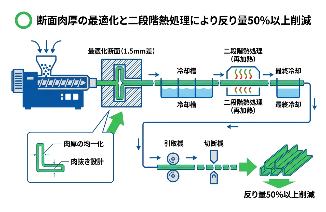 押出成形品の反り・曲がりを断面設計と熱処理で50%以上低減｜押出成形.com｜プラスチック押出成形の試作・量産・二次加工