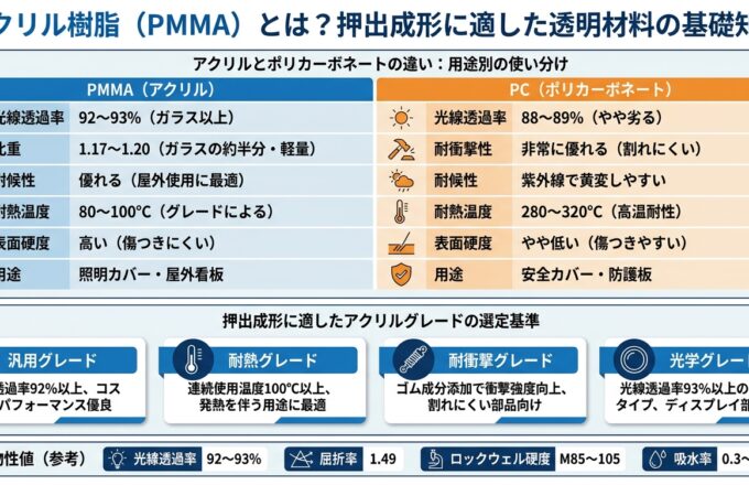 アクリル押出成形とは？透明樹脂PMMAの特性と加工ポイント｜押出成形.com｜プラスチック押出成形の試作・量産・二次加工
