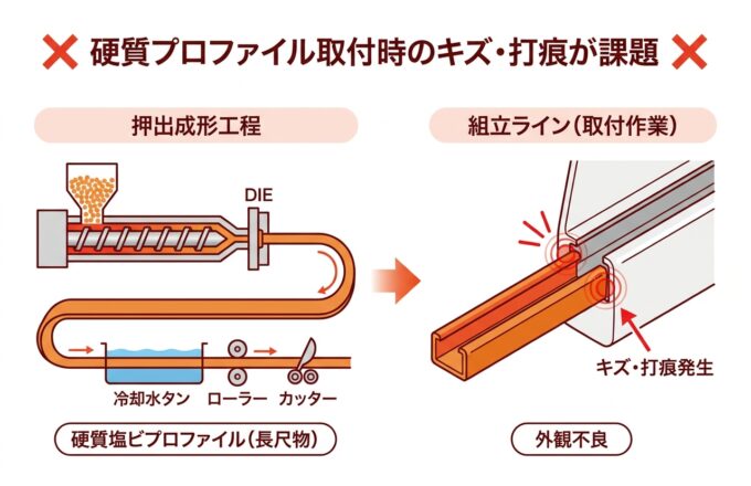 共押出による軟質材付与で取付時の傷・打痕を防止｜押出成形.com｜プラスチック押出成形の試作・量産・二次加工