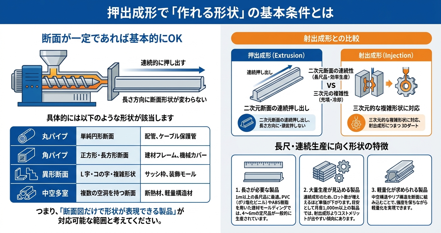 押出成形できる形状とは?OK・NG事例集 - 押出成形で「作れる形状」の基本条件とはのインフォグラフィック