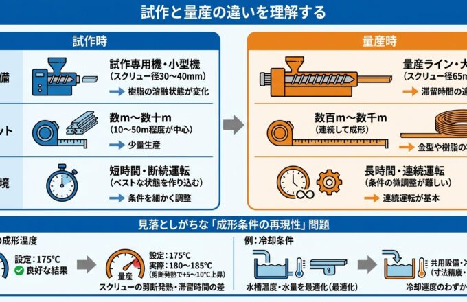 押出成形の試作から量産移行で品質差が出る原因｜押出成形.com｜プラスチック押出成形の試作・量産・二次加工