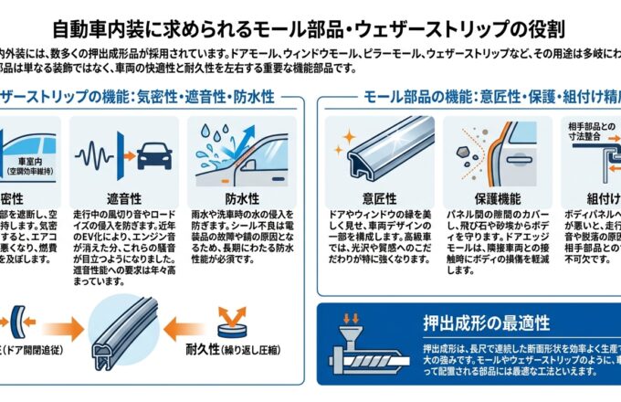 自動車押出成形の精度要件｜モール・ウェザーストリップ設計｜押出成形.com｜プラスチック押出成形の試作・量産・二次加工