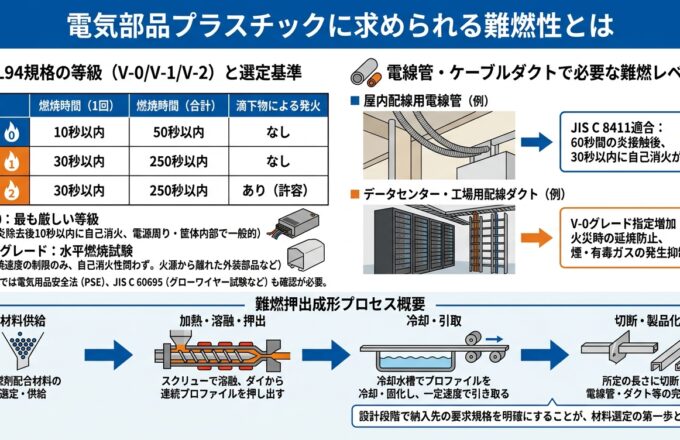 難燃押出成形で電気部品を作る材料選定｜押出成形.com｜プラスチック押出成形の試作・量産・二次加工