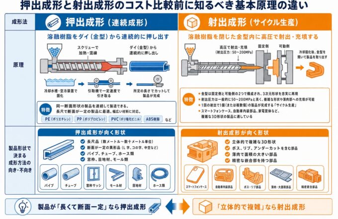 押出成形と射出成形の違いを比較表で解説｜押出成形.com｜プラスチック押出成形の試作・量産・二次加工