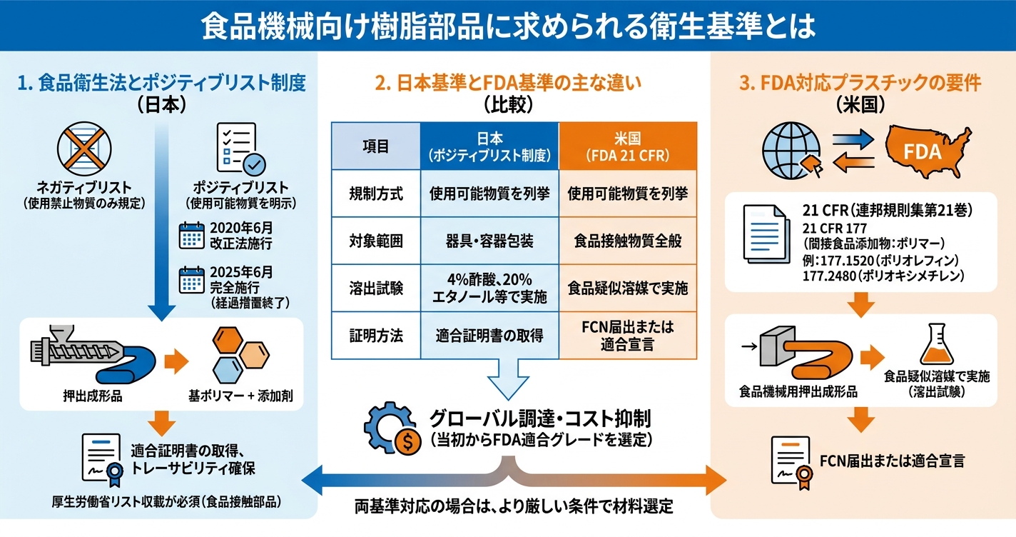 食品衛生法対応の押出成形とは? - 食品機械向け樹脂部品に求められる衛生基準とはのインフォグラフィック