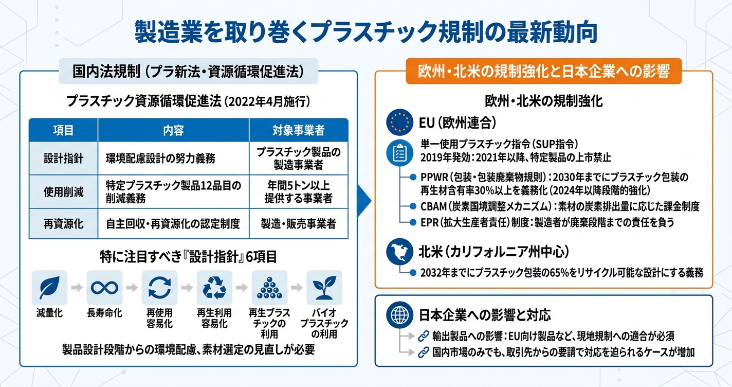 プラスチック規制と製造業の対応策 - 製造業を取り巻くプラスチック規制の最新動向のインフォグラフィック