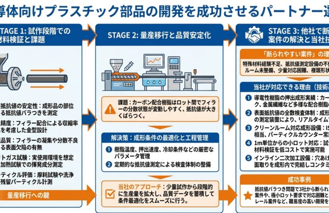 帯電防止押出成形とは？半導体向け部品の要件｜押出成形.com｜プラスチック押出成形の試作・量産・二次加工